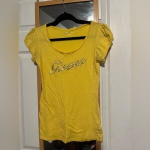 Size Small, Y2K Guess Women's Yellow Short Sleeve Tee, Y2K top